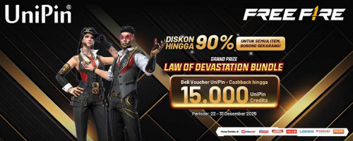 Borong Item Free Fire! Diskon sampai 90% & Cashback hingga 15.000 UniPin Credits